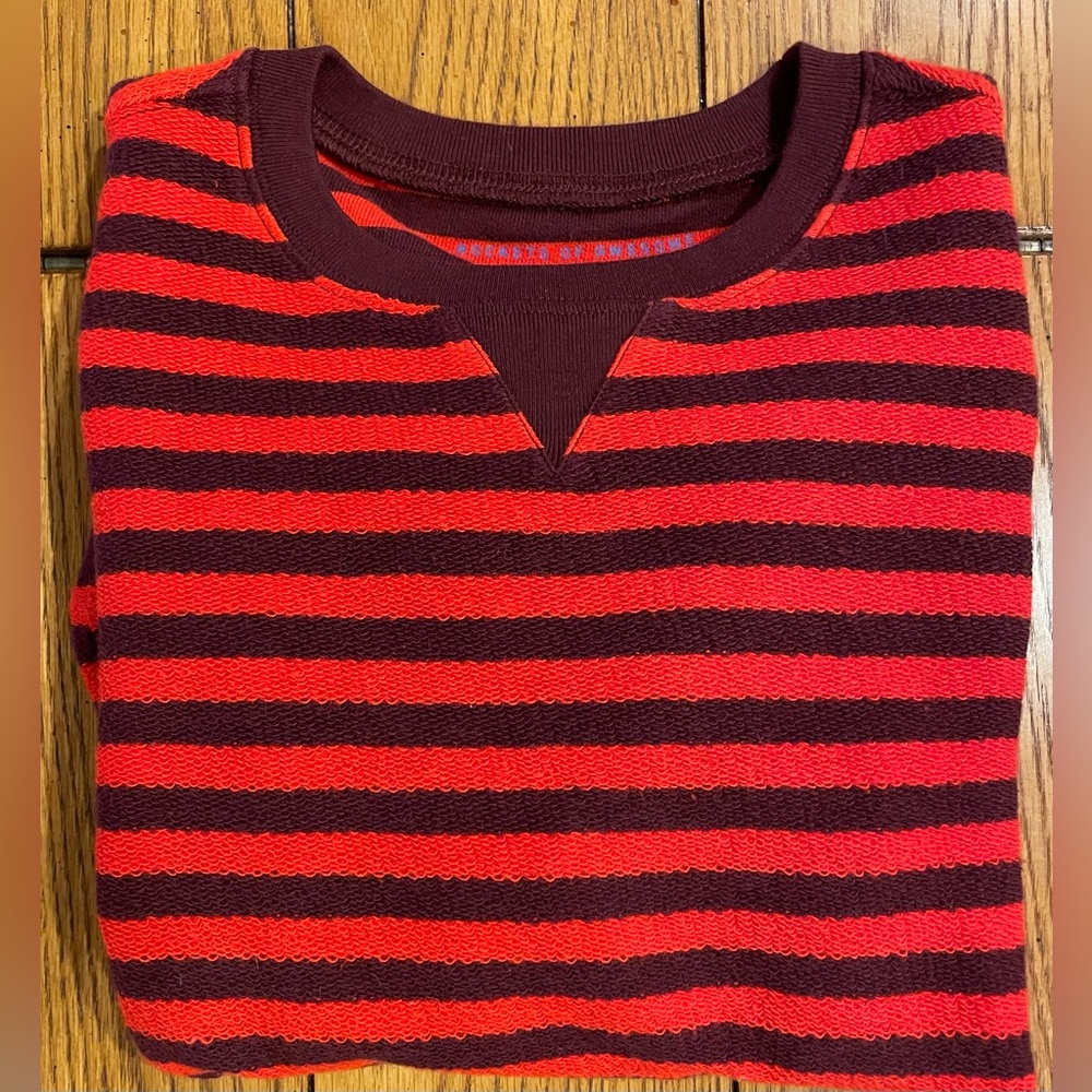 NWOT Rockets of Awesome Boys Crew neck,size 8, red/brown stripe